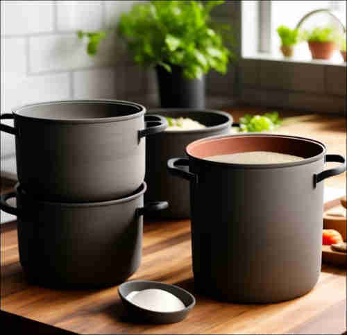 vitrified clay pots in kitchen