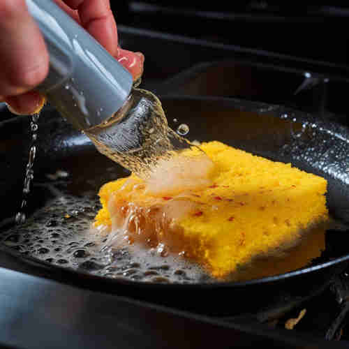 cleaning_non_stick_surface_of_a_cooking_pan_using_sponge