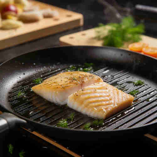 teflon_non_stick_surface_of_cooking_pan_cooking_fish slices