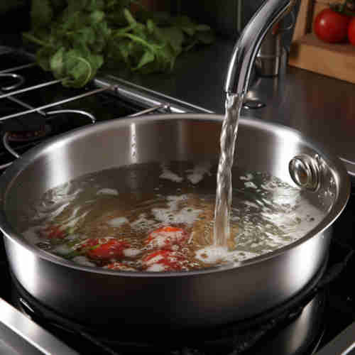 washing stainless steel pan